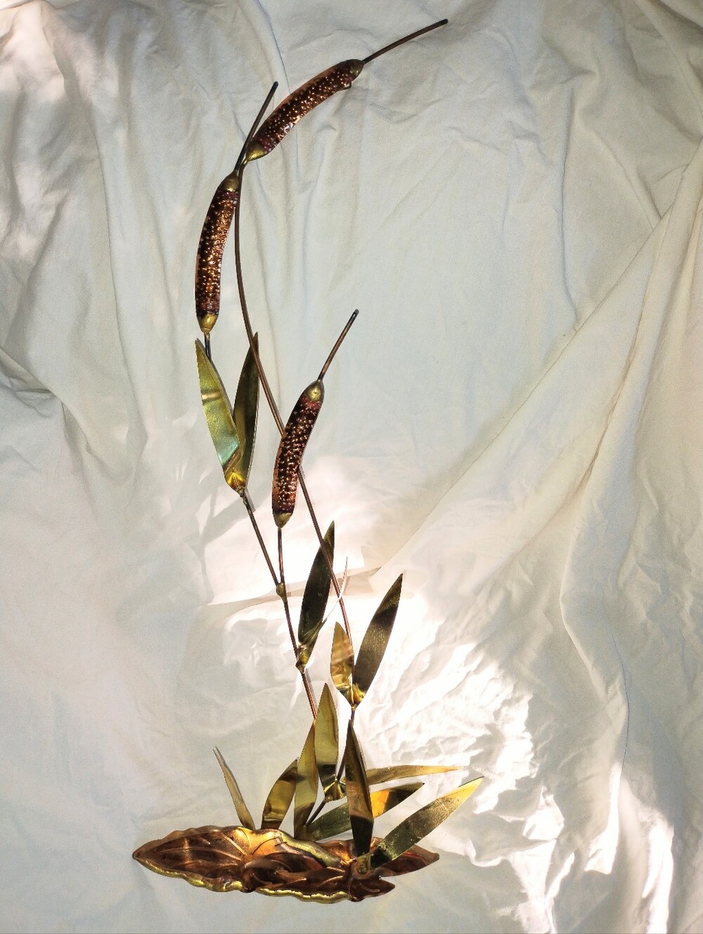 Metalwork Cattail Reeds Plant Sculpture Metal Nature Statue Wall Art Boho Farm